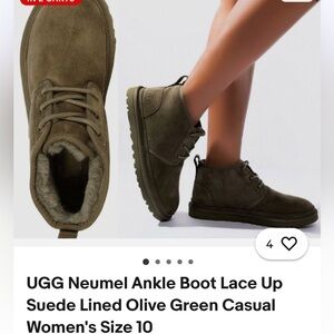 UGG Neumel Ankle Boot Lace Up Suede Lined Olive Green Casual
Women's Size 10